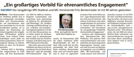 Nachruf im Weilheimer Tagblatt